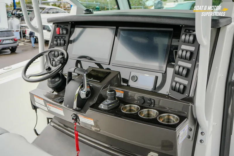  Yacht Photos Pics 2026 Blackfin 332 CC boat dashboard with modern controls and displays.