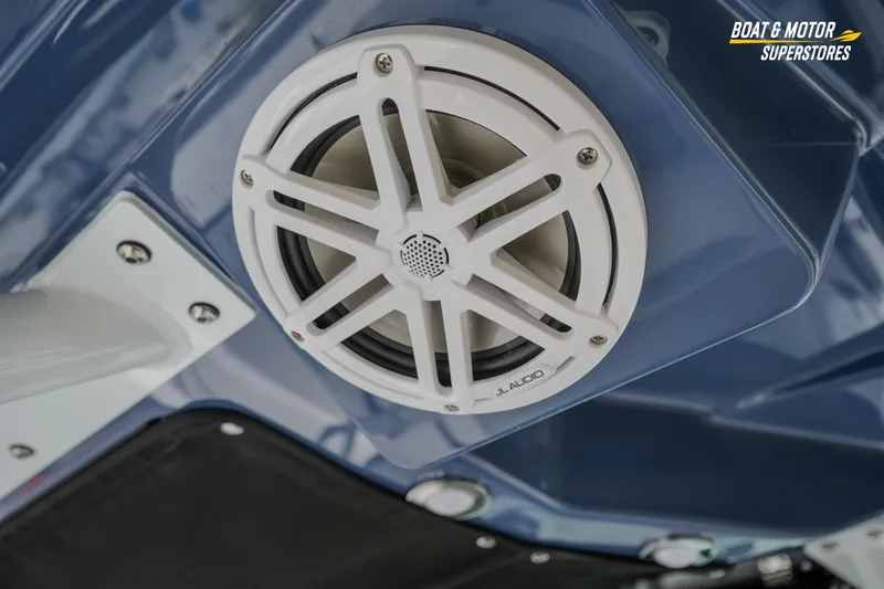  Yacht Photos Pics Close-up of JL Audio speaker on 2026 Blackfin 332 CC boat.