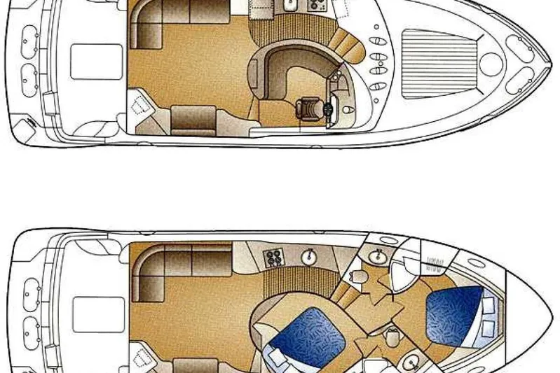 Pier Pressure Yacht Photos Pics Floor plan of 2000 Carver 450 Voyager Pilothouse yacht, showcasing interior layout.