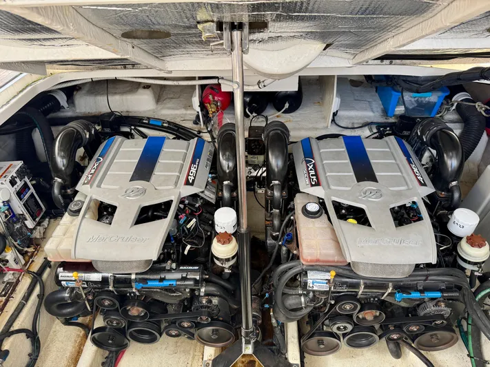 Pendragon Yacht Photos Pics Engine room of 2009 Sea Ray 350 Sundancer with twin engines.