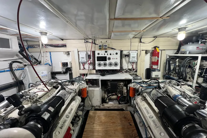 Kailani Yacht Photos Pics Engine room of Viking with twinDetroit Diesel engines and 12.5 K generator.