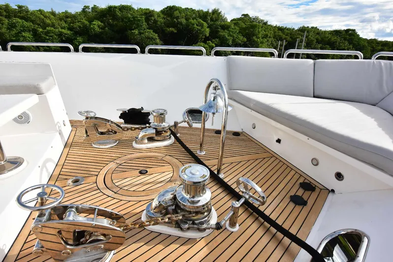 Renaissance Yacht Photos Pics 2016 Hargrave 116 RPH yacht deck with teak flooring and chrome fittings.