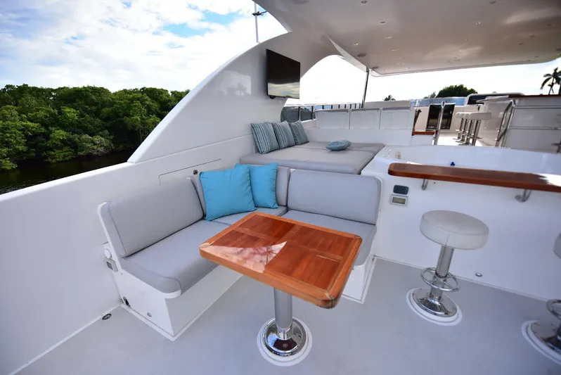 Renaissance Yacht Photos Pics Luxurious 2016 Hargrave 116 RPH yacht deck with seating and table.