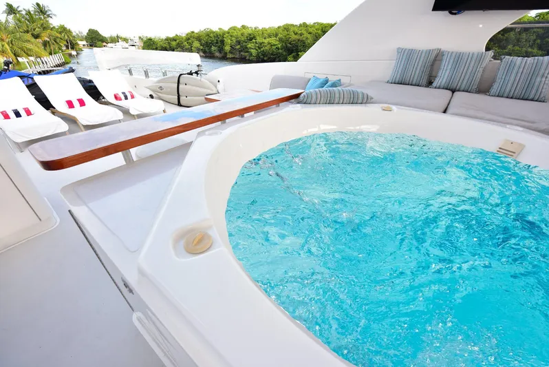 Renaissance Yacht Photos Pics Luxurious 2016 Hargrave 116 RPH yacht with jacuzzi and sun loungers on deck.