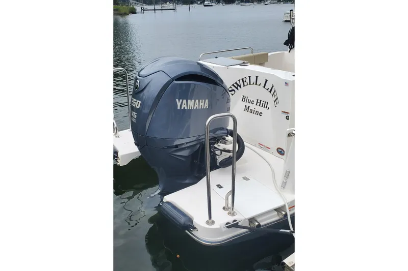 Swell Life Yacht Photos Pics 2021 Ranger Tugs R-25 with Yamaha outboard motor, docked in Blue Hill, Maine.
