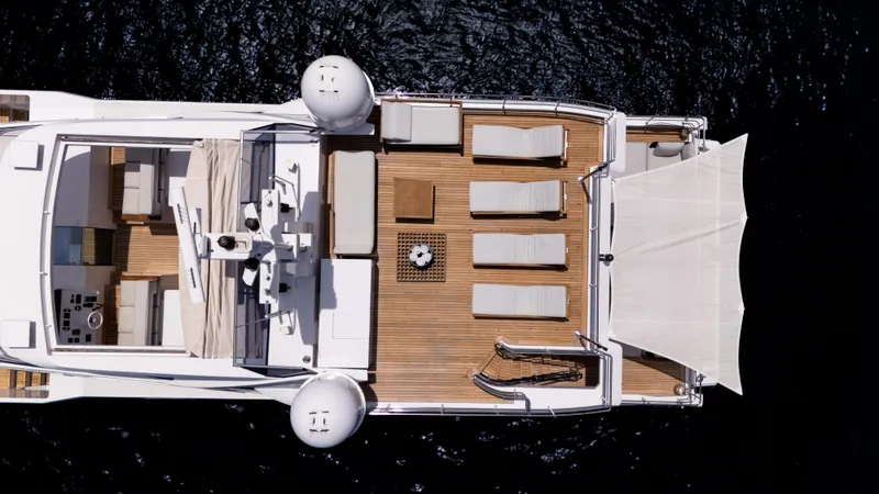  Yacht Photos Pics Top view of 2019 Azimut Grande 35 Metri yacht with luxurious deck layout.