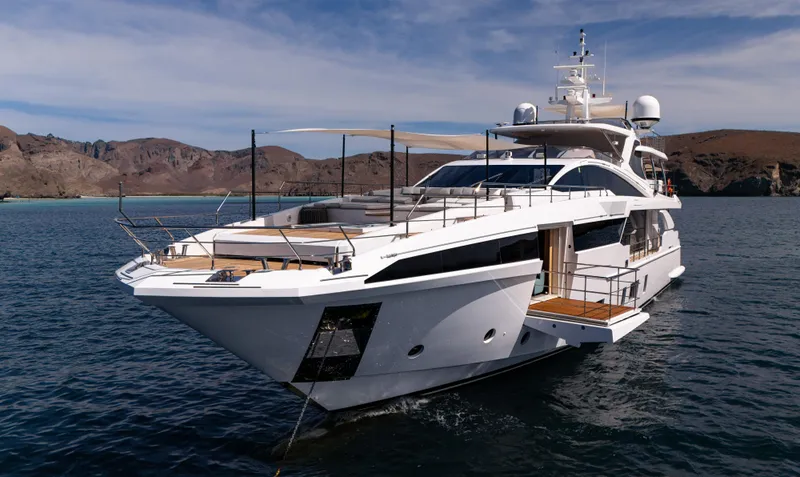  Yacht Photos Pics Luxury Azimut Grande 35 Metri yacht, 2019 model, cruising in scenic waters.