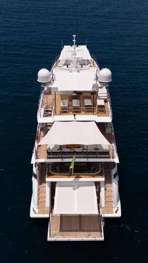  Yacht Photos Pics Azimut Grande 35 Metri 2019 yacht, aerial view, luxurious design, sailing on open sea.