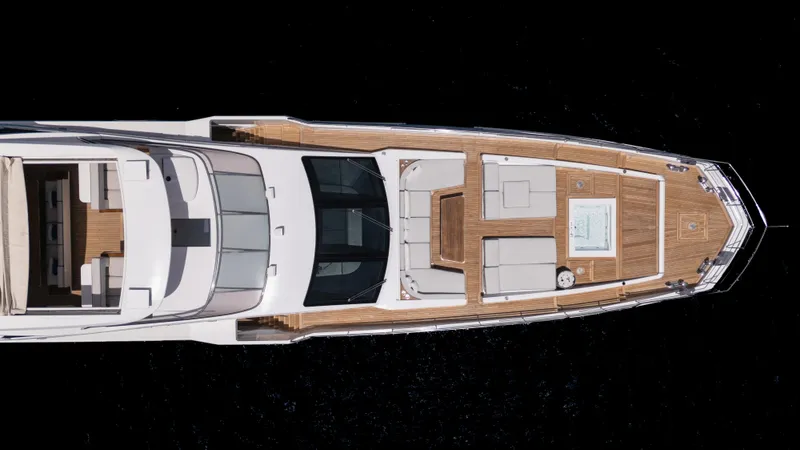  Yacht Photos Pics Top view of 2019 Azimut Grande 35 Metri yacht with spacious deck layout.