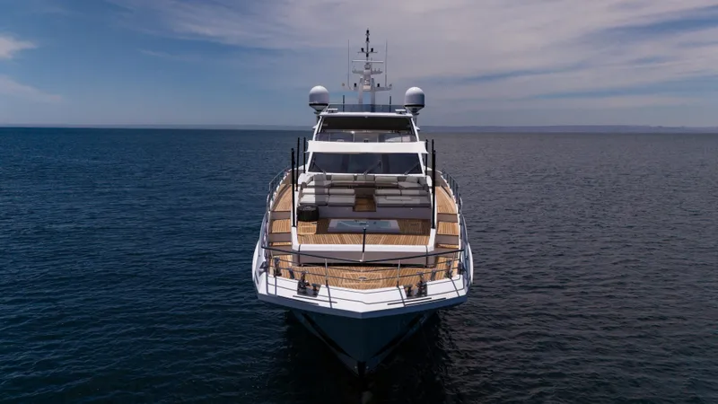  Yacht Photos Pics Front view of 2019 Azimut Grande 35 Metri yacht on open sea.