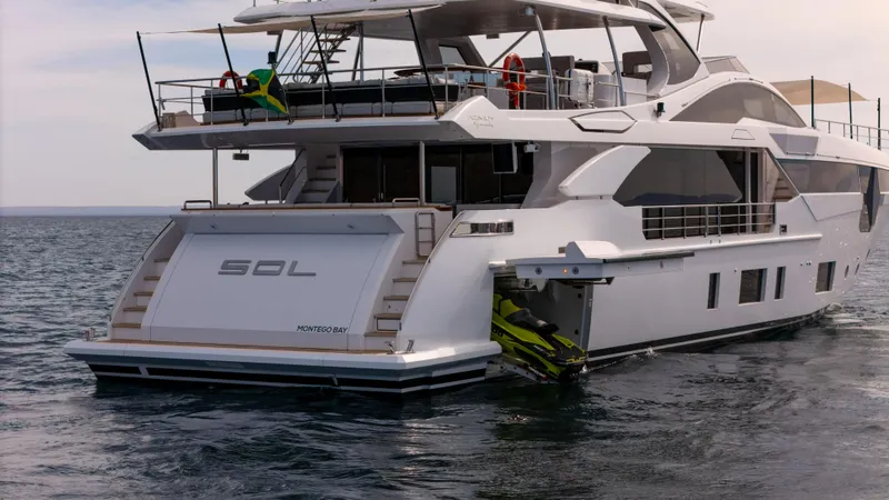  Yacht Photos Pics Luxury Azimut Grande 35 Metri yacht, 2019 model, cruising on open water.