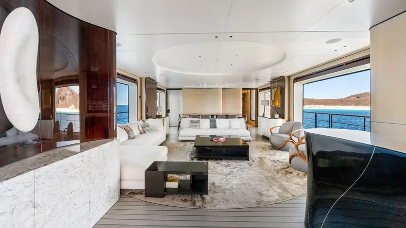  Yacht Photos Pics Luxurious interior of 2019 Azimut Grande 35 Metri yacht with ocean views.