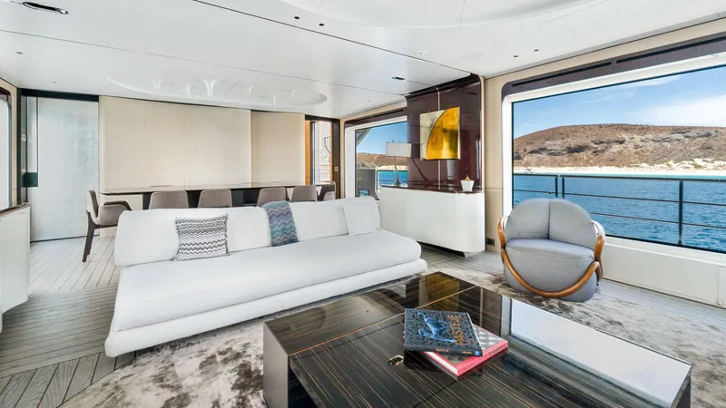  Yacht Photos Pics Luxurious interior of 2019 Azimut Grande 35 Metri yacht with ocean view.