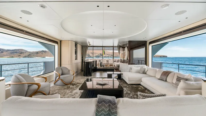  Yacht Photos Pics Luxurious interior of 2019 Azimut Grande 35 Metri yacht with ocean view and elegant seating.