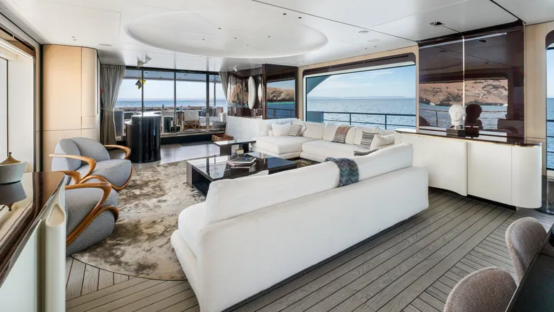  Yacht Photos Pics Luxurious interior of 2019 Azimut Grande 35 Metri yacht with ocean view.