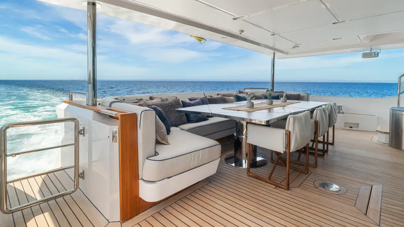  Yacht Photos Pics Luxurious deck of 2019 Azimut Grande 35 Metri yacht with ocean view.