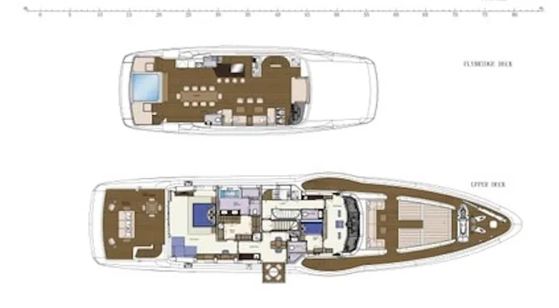  Yacht Photos Pics Floor plan of 2023 Heysea Asteria 142 yacht, showcasing flybridge and upper deck layouts.