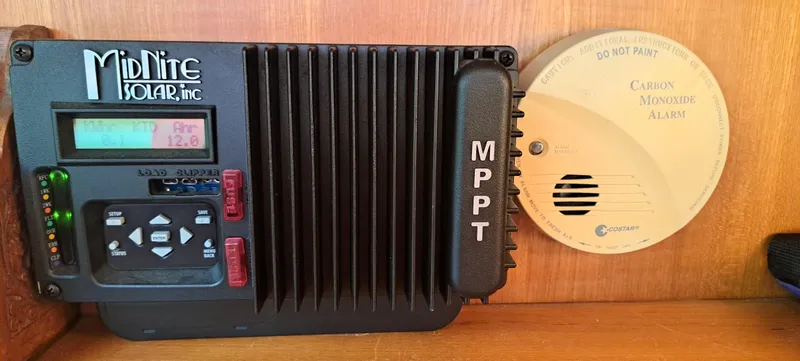 Bashful Yacht Photos Pics MidNite Solar MPPT controller and carbon monoxide alarm in 2006 Hunter 46 LE sailboat.