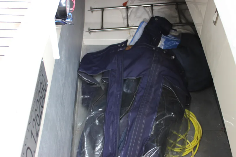  Yacht Photos Pics Storage compartment on a 2006 Fairline Phantom boat with gear and equipment.