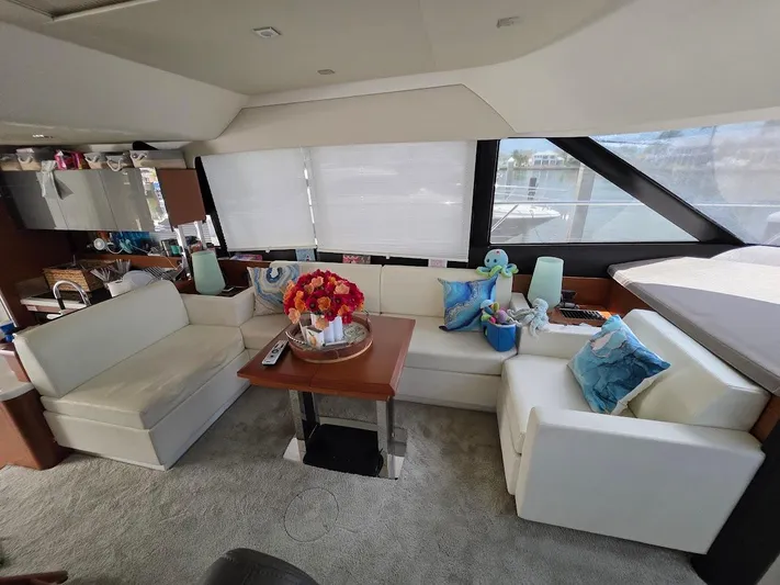 Just Peachy Yacht Photos Pics Luxurious interior of 2015 Prestige 550 Fly yacht with elegant seating and decor.