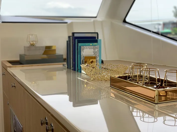 Charis Yacht Photos Pics Luxurious interior of 2020 Aquila 44 Yacht with elegant decor and modern design elements.