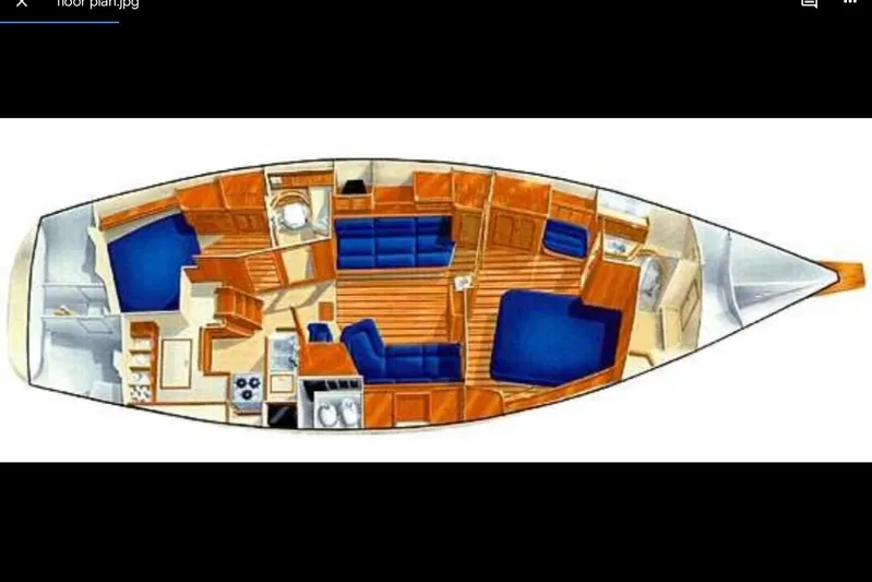 Texas Yacht Photos Pics Floor plan of a 2001 Island Packet 420 yacht, featuring spacious interior layout.
