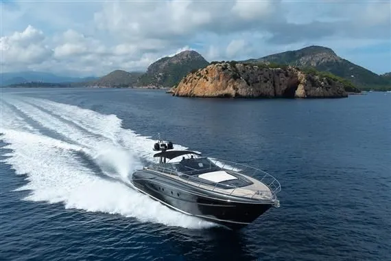 Voltor Yacht Photos Pics Luxury yacht Riva 63 Virtus 2016 cruising near island.