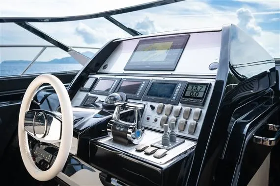 Voltor Yacht Photos Pics Cockpit of 2016 Riva 63 Virtus with modern controls.