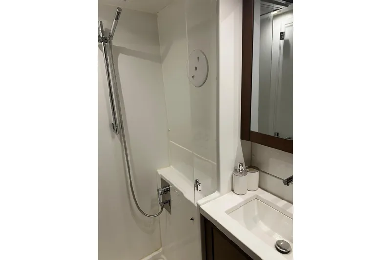  Yacht Photos Pics Modern bathroom in 2018 Lagoon 450 F yacht with shower and sink.