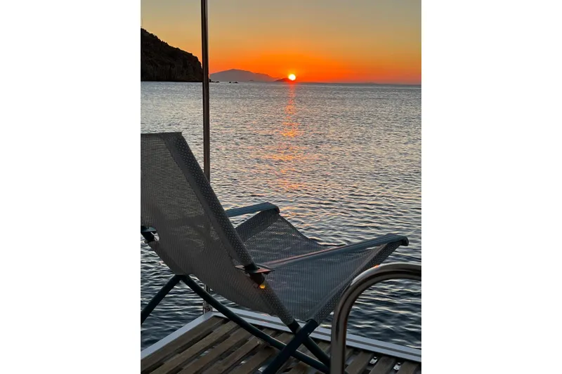  Yacht Photos Pics Sunset view from Lagoon 450 F yacht deck, 2018 model.