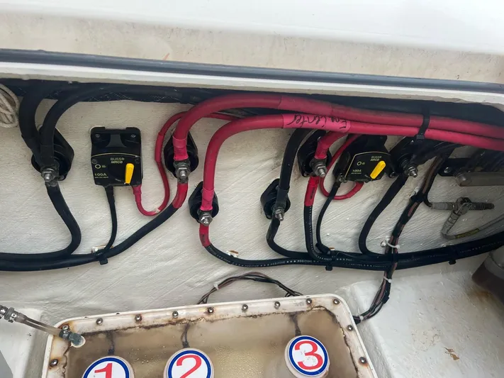 No Name Yacht Photos Pics Electrical wiring and switches inside a 2015 Cobia 344 Center Console boat.