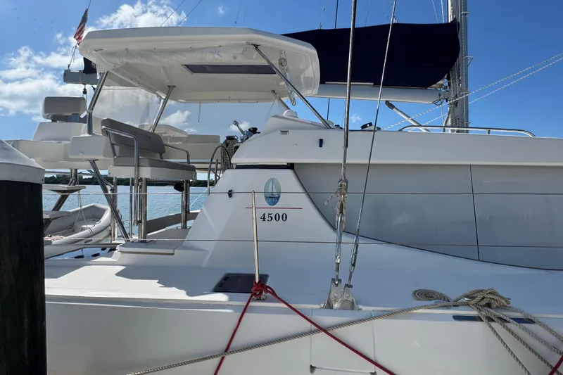 Ce Ya Yacht Photos Pics 2021 Leopard 45 catamaran docked, featuring sleek design and modern amenities.