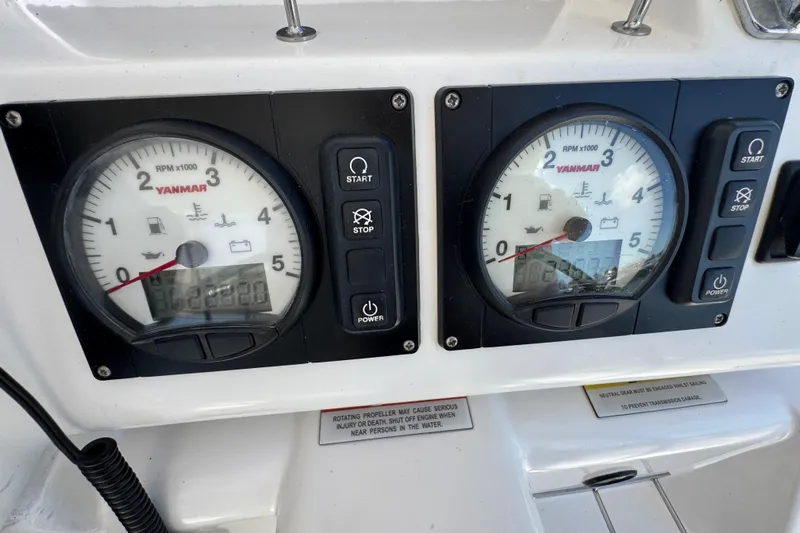 Ce Ya Yacht Photos Pics Control panel of a 2021 Leopard 45 yacht with Yanmar engine gauges.