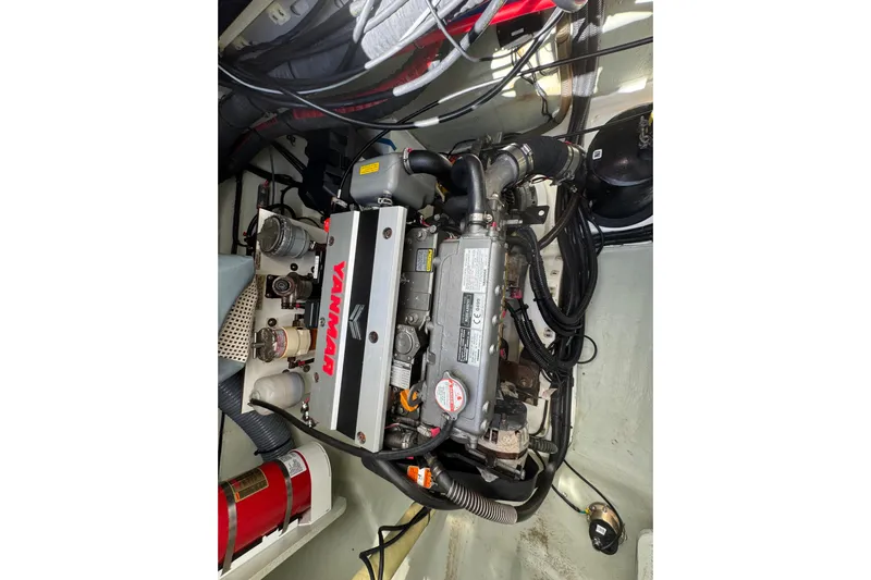 Ce Ya Yacht Photos Pics Engine compartment of a 2021 Leopard 45 catamaran with Yanmar engine.