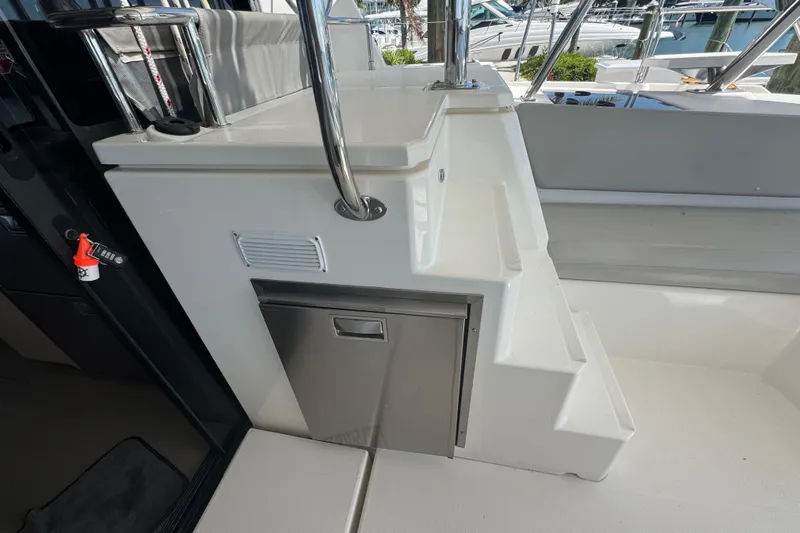 Ce Ya Yacht Photos Pics Staircase and storage area on a 2021 Leopard 45 catamaran yacht.