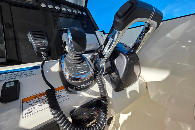  Yacht Photos Pics Control panel of 2018 World Cat 280 DC-X boat with Garmin and Yamaha equipment.