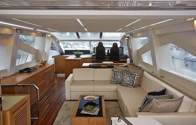  Yacht Photos Pics Luxurious interior of 2026 Schaefer 25M yacht with modern seating and elegant decor.