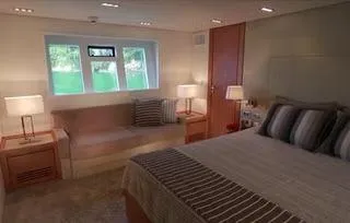  Yacht Photos Pics Luxurious bedroom in 2026 Schaefer 25M yacht with elegant decor and natural light.