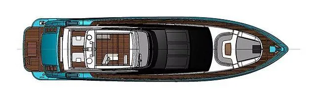  Yacht Photos Pics Top view of 2026 Schaefer 25M yacht layout, showcasing deck and interior design.
