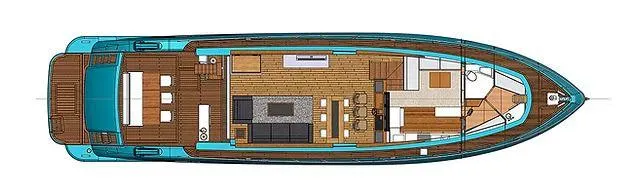  Yacht Photos Pics Top view of 2026 Schaefer 25M yacht layout, featuring spacious interior design.