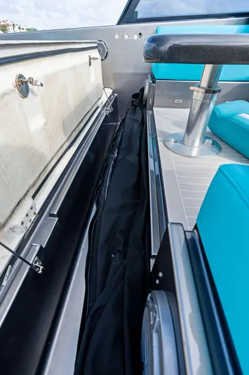 Daddy Yacht Photos Pics Interior view of 2015 VanDutch 55 yacht, showcasing seating and storage compartment.