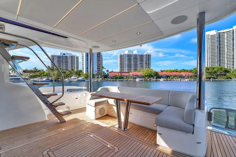  Yacht Photos Pics Luxurious 2023 Sunseeker Manhattan 68 yacht with elegant deck and waterfront view.