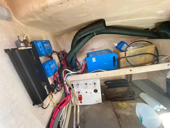 Certitude Yacht Photos Pics Electrical components and wiring inside a 1998 Fountaine Pajot Bahia 46 catamaran.