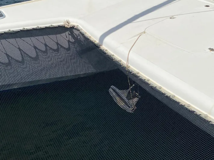 Certitude Yacht Photos Pics Trampoline netting on 1998 Fountaine Pajot Bahia 46 catamaran deck.