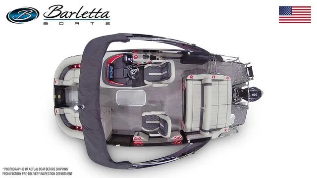  Yacht Photos Pics Top view of 2026 Barletta Lusso 23UCA boat with seating and helm details.