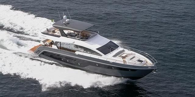 Luxury Schaefer 770 yacht cruising on open water, 2026 model.