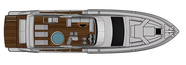  Yacht Photos Pics Top view of 2026 Schaefer 770 yacht layout, featuring spacious deck and modern amenities.
