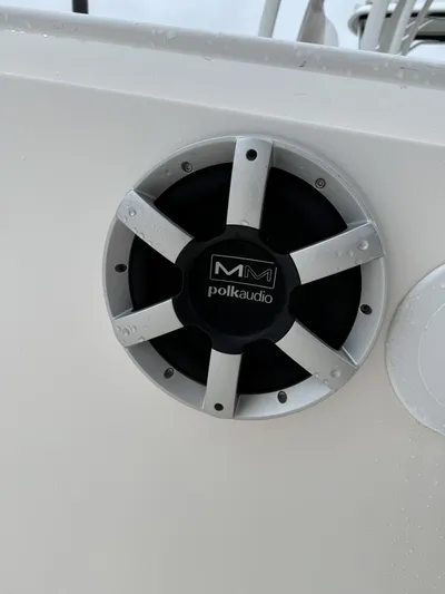  Yacht Photos Pics Polk Audio speaker on 2015 Edgewater 280CC boat, close-up view.