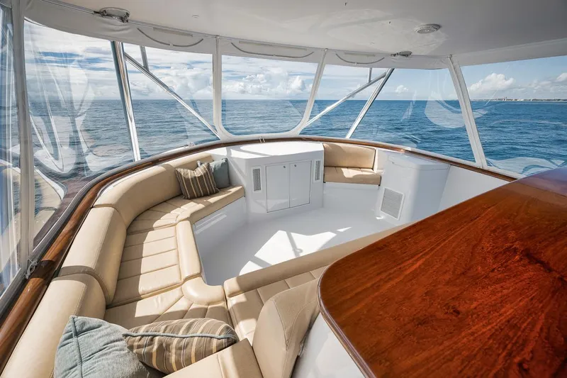 Artemis Yacht Photos Pics Luxurious interior of 2020 Merritt 77 Sportfish Convertible yacht with ocean view.