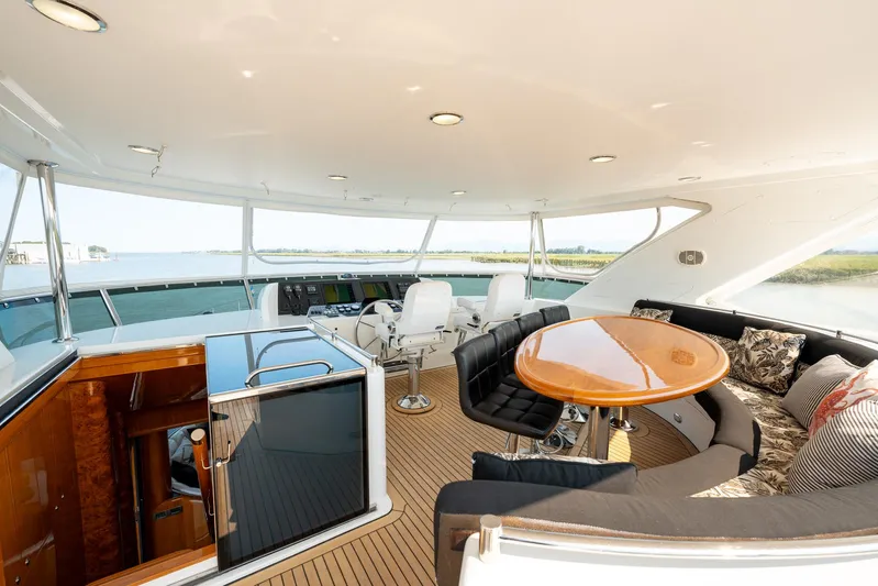 Memory Bank Yacht Photos Pics Luxurious 2007 Ocean Alexander 80 Cockpit Motoryacht interior with elegant seating and panoramic views.